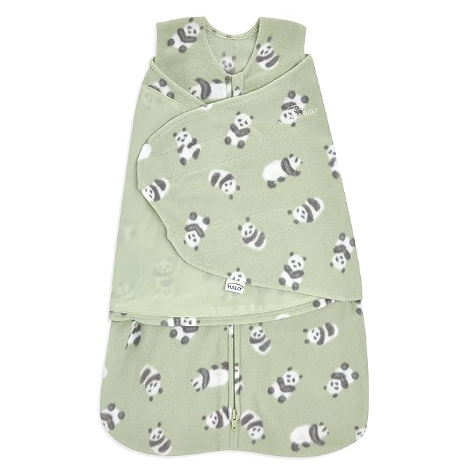 HALO Micro-Fleece Sleepsack Swaddle, 3-Way Adjustable Wearable Blanket, TOG 3.0, Cozy Pandas, Newborn, 0-3 Months