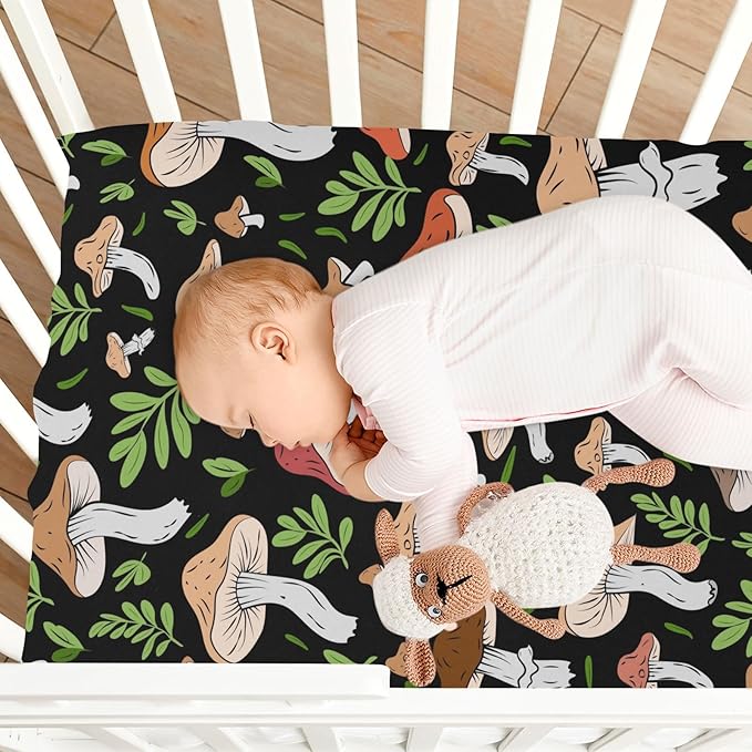 Baby Crib Sheets Wild Mushrooms Crib Sheets for Boys Girls,Neutral Bassinet Toddler Bed Play Sheets Breathable Soft and Portable 52 * 28 * 9in