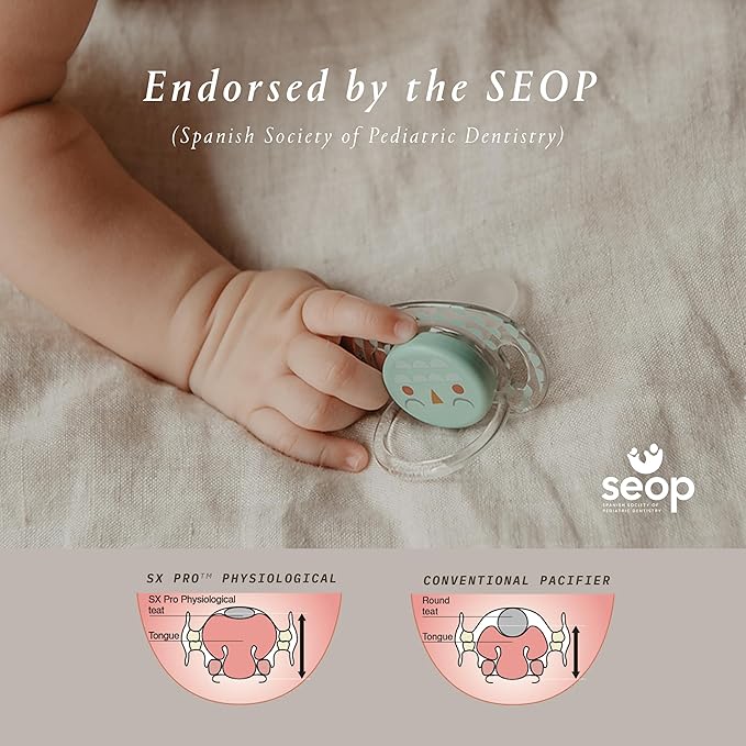 Suavinex Bonhomia SX PRO Physiological Pacifier, Supports Breastfeeding Babies, Pacifiers 6-18 Months, 2 Pack Baby Pacifier, Baby Accessories, (Mint/Beige)