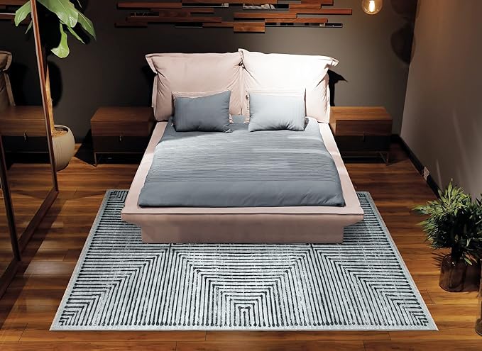 Bloom Rugs Caria Washable Non-Slip 8x10 Rug - Ivory/Black Striped Area Rug for Living Room, Bedroom, Dining Room, and Kitchen - Exact Size: 7'8" x 10'