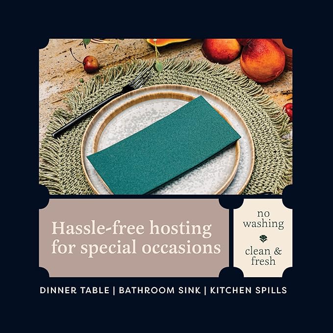 100 Linen-Feel Green Paper Napkins - Decorative Cloth-Like Green Dinner Napkins - Soft And Absorbent. For Kitchen, Party, Wedding, Bathroom Or Any Occasion
