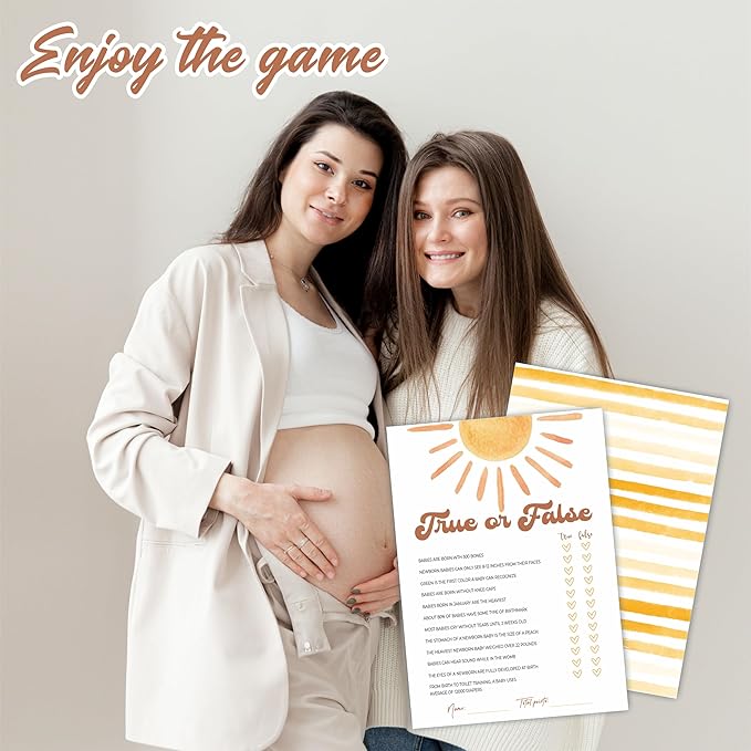 True or False Game Kits For Baby Shower - 30 Double-Sided Fill In Watercolor Sunshine Style Game Cards 1 Answer Card For Gender Reveal, Baby Announcement, Party Favor & Supplies - C07