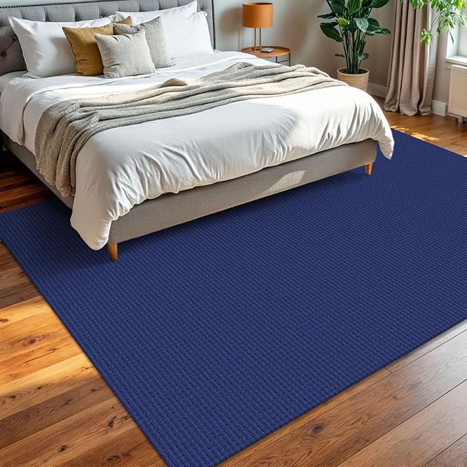 KOZYFLY Washable Area Rug 6x9 ft Rubber Backed Non Slip Rugs for Living Room Braided Cotton Bedroom Rug Woven Office Rugs Indoor Floor Carpets for Dining Bedroom Living Room, Royal Blue/Navy