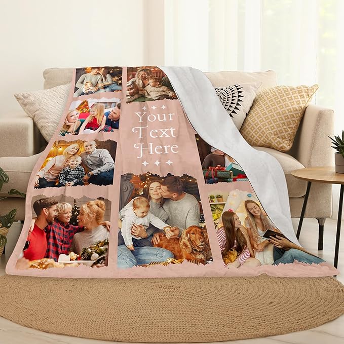 Custom Blanket with Picture, Personalized Photo Blanket,Printed in USA Customized Blankets Photo Blankets for Family Dad Mom Couple Boyfriend Girlfriend Grandma Grandpa Wife Husband