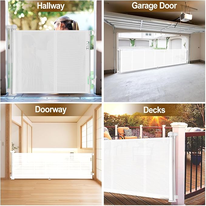 Upgraded 120 inch Retractable Baby Gates Extra Wide with Reinforced Strip Design to Prevent Crawling Through, 10 Foot Retractable Dog Gate, 34" Tall, Retractable Gate for Indoor/Outdoor