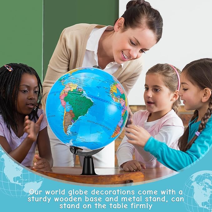 Amylove 13'' Illuminated World Globe for Adults 720°/360° Rotation Rewritable Light Up Globe with Stand World Map for Interactive Learning Light with Base Lamp LED Decor(Plastic,Classic)
