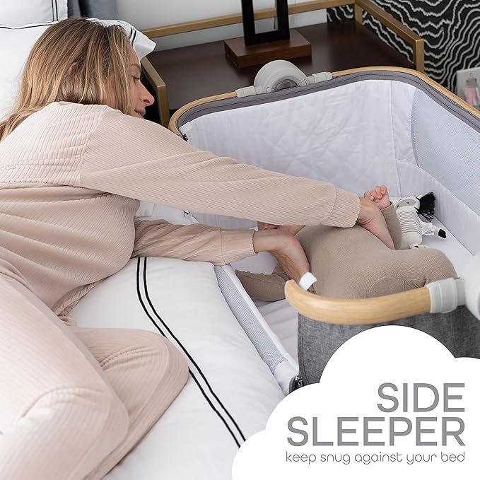 KoolerThings Baby Bassinet, Bedside Sleeper for Baby, Easy Folding Portable Crib with Storage Basket for Newborn, Bedside Bassinet, Comfy Mattress/Travel Bag Included