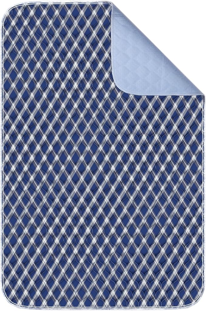 Non-Slip Bed Pads for Incontinence Washable (36" x 72"|1 Pack), Navy Blue Grid, Waterproof Bed Pads, Bed Wetting Pads for Bed, Sofa, Floor, Resuable Underpads for Adults, Seniors, Pet