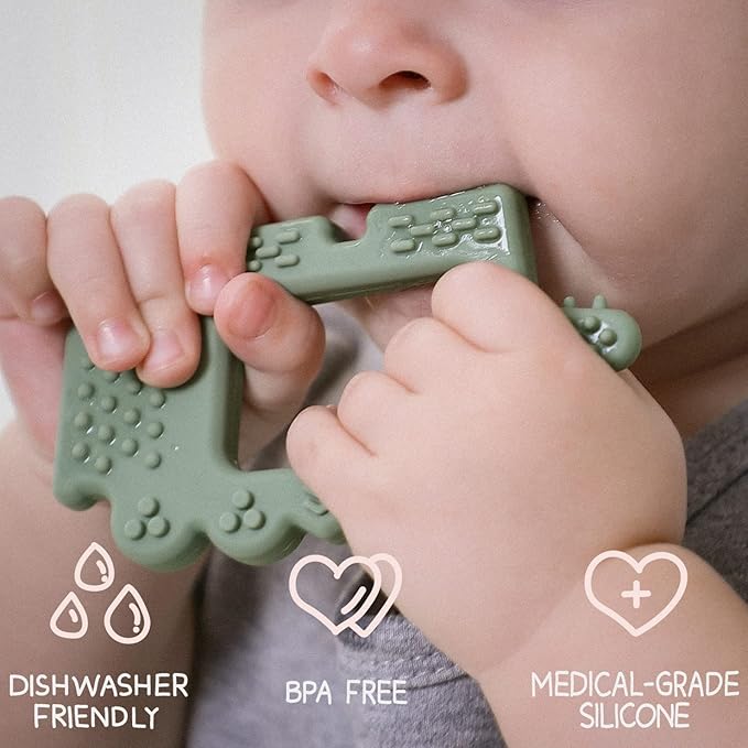 Moonkie Teething Toy, Safe & Easy to Hold BPA Free Silicone Baby Soothing Teethers, Prevent Finger Sucking Teether Toys Best for Babies 0-6 6-12 Months (Crocodile Misty Purple)