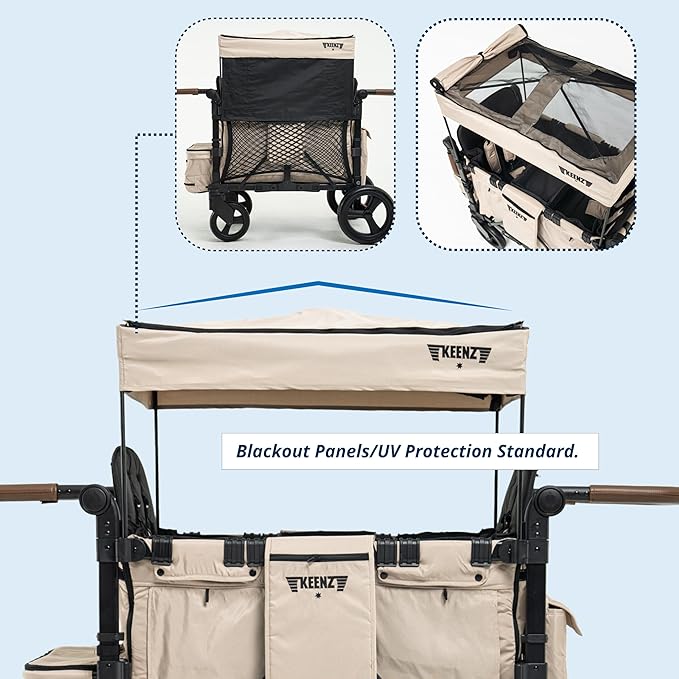 Keenz XC+ EVO- Luxury 4 Passenger Stroller Wagon for Kids | Foldable 4 Passenger Quad Seater with Adjustable Canopy | Mocha