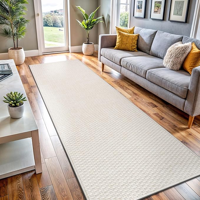 Easy Jute Rugs 2x7 White Color Living Room Indoor Outdoor Runner Rug for Farmhouse Patio and Kitchen Rug High Traffic Washable Easy to Clean Solid Boho Woven Design Outside Carpet (2 x 7)