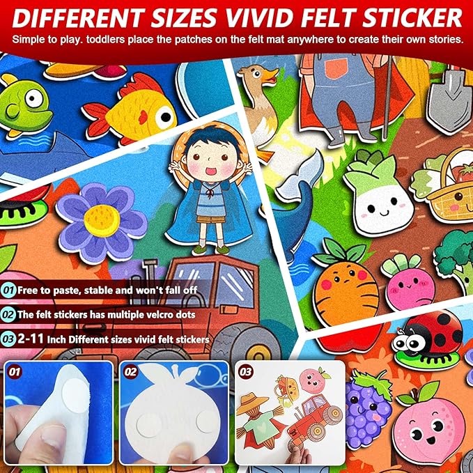 SKOLESK 77 Pcs Farm Animals Felt Story Board Set Preschool Farmhouse Themed Early Learning Storytelling Flannel Board Interactive Educational Play Kit Mat for Toddlers Kids 41x29 inch