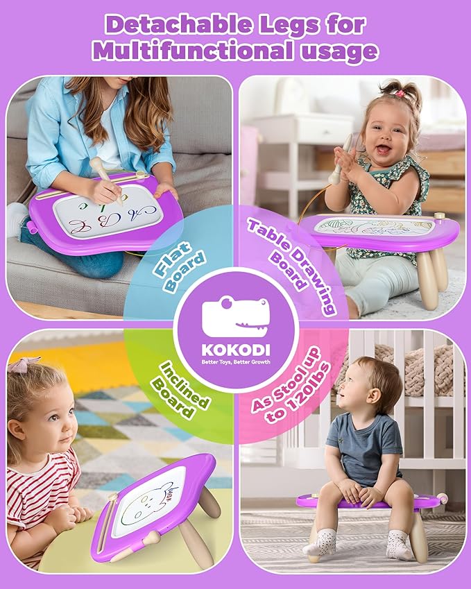KOKODI Magnetic Drawing Board, Toddler Girl Toys for 1-2 Year Old, Large Doodle Board Pad Learning and Educational Toys for 1 2 3 Year Old Baby Kids Birthday Gifts(Purple)