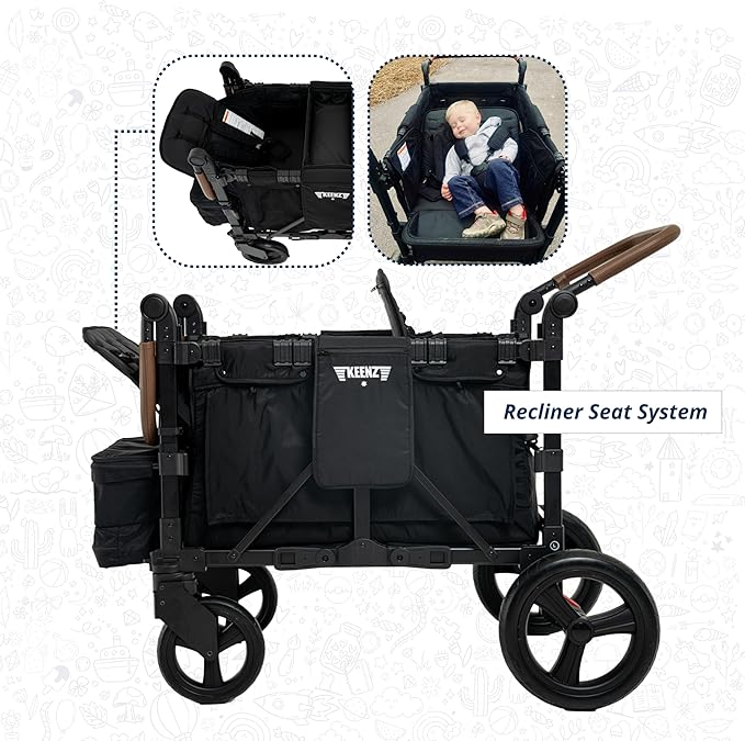 Keenz XC+ EVO - Luxury 4 Passenger Stroller Wagon for Kids | Foldable 4 Passenger Quad Seater with Adjustable Canopy | Black