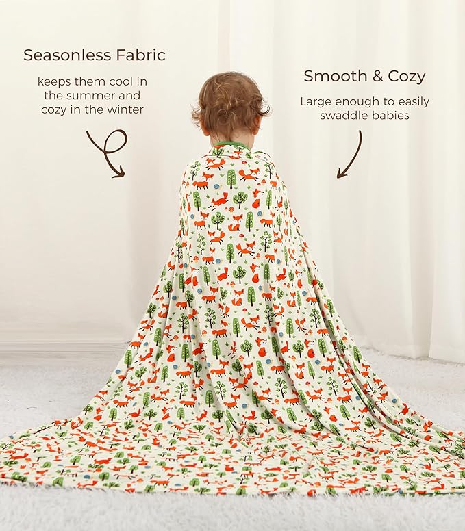 Premium Baby Blanket, Stretchy Quilt for Kid, Soft Crib Bedding for Newborn Baby and Toddler, Nursery Blanket for Boys and Girls, Viscose Made from Bamboo, 50'' x 50'' Little Fox