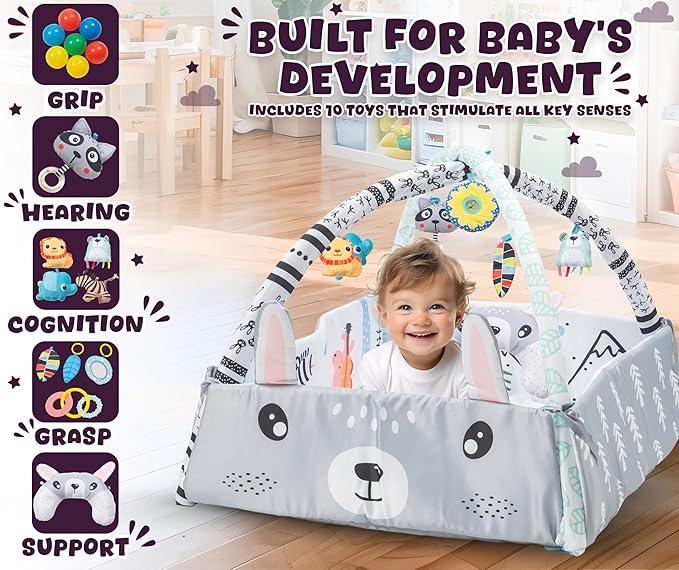 Baby Play Mat Tummy Time with Extra Mat - Baby Play Mats for Floor Activity Gym with Toys, Washable Tummy Time Mat Girl & Boy, Floor Play Mat for Babies 0 6 Months+, 43.7 x 39.8 x 20.5 Inches