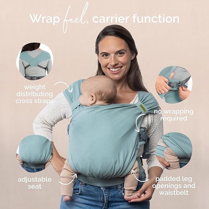 Boba Bliss Baby Carrier Newborn to Toddler (7-35 lbs) - Light & Breathable Toddler Carrier - Certified Hip-Healthy, Adjustable Straps for All Parents, Hybrid, Soft & Stretchy 0-18 Months (Sea Mist)