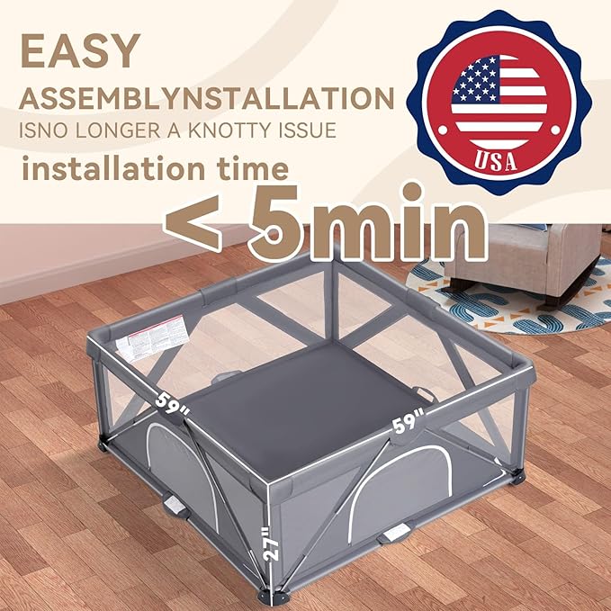Foldable Baby Playpen, Extra Large Play Pen for Babies and Toddlers, Baby Fence Play Yard, Safety Kids Portable Playpin Indoor&Outdoor (59"X59",Dark Grey)