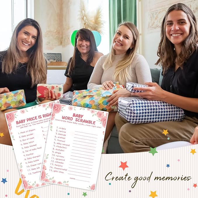 Baby Shower Games for Girl-2 Games(50 of Each),Baby Shower Word Scramble Game&Price is Right,Double-Sided,Thick Cardboard,Fun,Hilarious,with Answer Keys