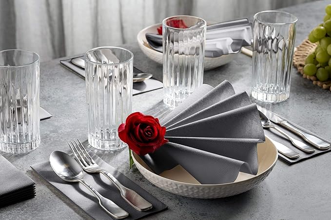Linen-Feel Grey Paper Napkins - Decorative Cloth-Like Disposable Dinner Napkins - Soft And Absorbent Napkins for Thanksgiving, Party, Wedding, Bathroom Or Any Occasion. (Pack of 100)