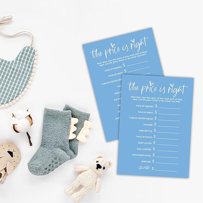 The Price Is Right - Baby Shower Game Cards - Minimalism Blue - 30 Double-Sided Fill In Style Game Cards For Gender Reveal, Baby Announcement, Party Games & Activity - C10
