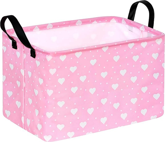 Rectangle Heart Partten Kids Gift Storage Basket Home Shelf Storage Basket Organizer Box Clothes Laundry Hamper Toys Nursery Basket Baby Laundry Basket with Handles