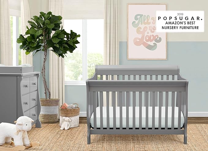 Delta Children Canton 4-in-1 Convertible Crib - Easy to Assemble, Grey
