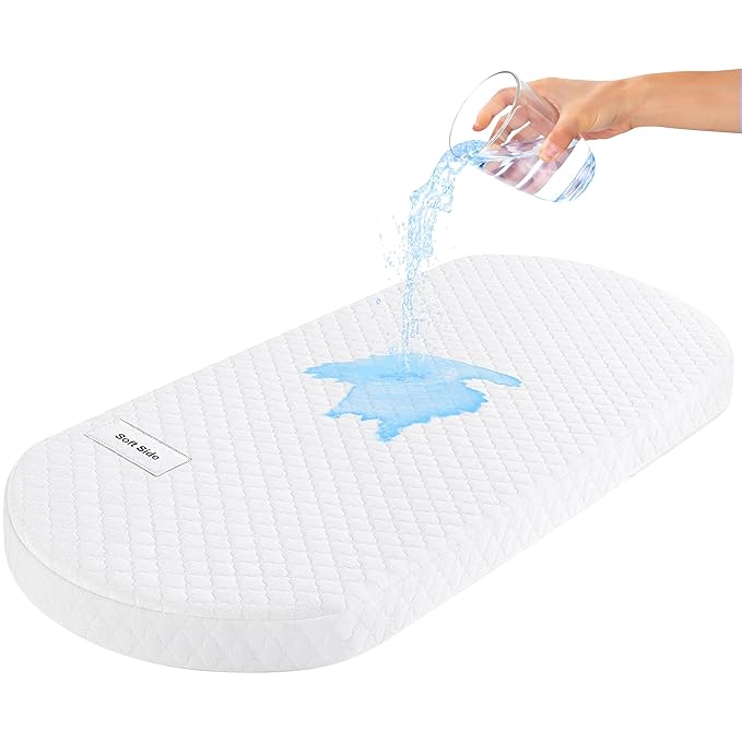 Pro Goleem Baby Bassinet Mattress Pad 33"x20" Oval, Waterproof Soft Cover Gel Memory Foam, Dual Side Cradle Mattress fit for Maxi-COSI Oval Bassinet/Moses Basket