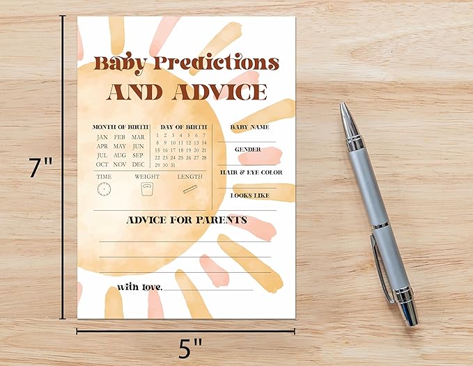 Baby Shower Games For Boy, Boho Sun Baby Predictions and Advice Baby Shower Game, Sunshine Here Comes The Son Gender Reveal Games, Set of 25 Cards(Bohosun005)