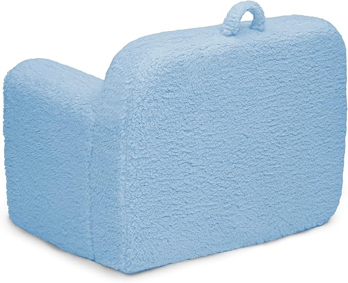 Delta Children Personalized Sherpa Cozee Chair - Customize with Name – Foam Kids Chair for Ages 18 Months and Up, Powder Blue