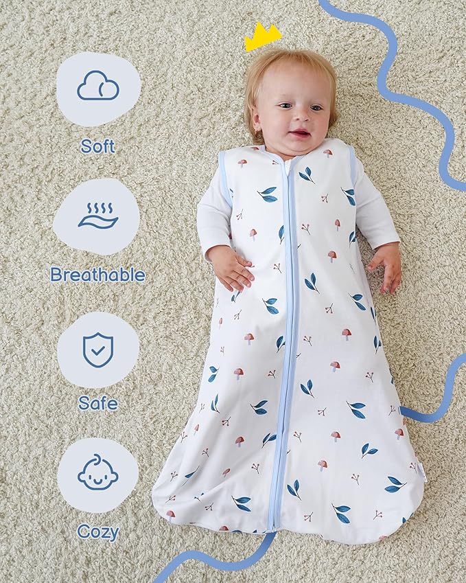 Baby Sleep Sack 12-18 Months, 100% Organic Cotton Wearable Blanket for Babies, 2-Way Zipper TOG 0.5 Lightweight Breathable Baby Sleeping Bag, 4 Sizes-L Animal&Plant&White
