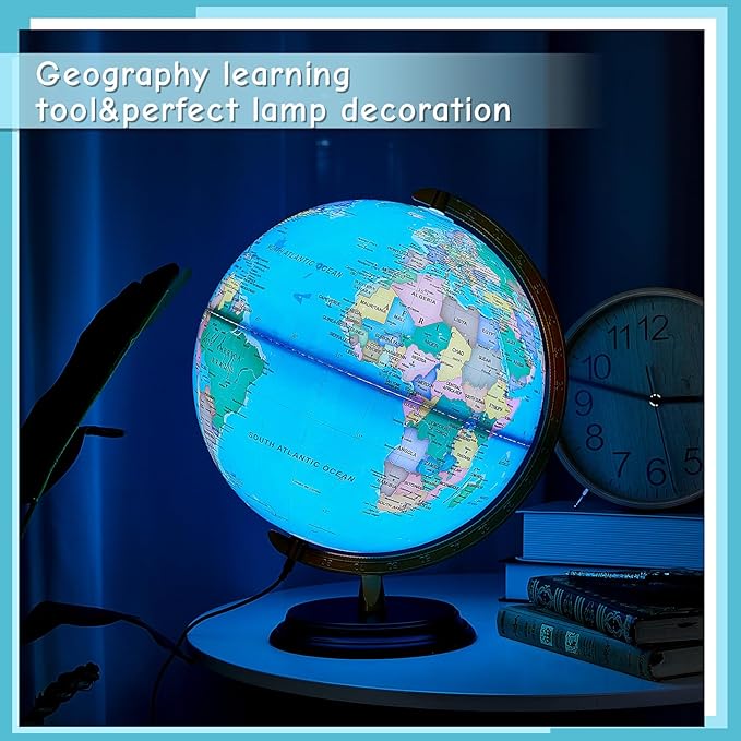 Amylove 13'' Illuminated World Globe for Adults 720°/360° Rotation Rewritable Light Up Globe with Stand World Map for Interactive Learning Light with Base Lamp LED Decor(Wood,Classic)