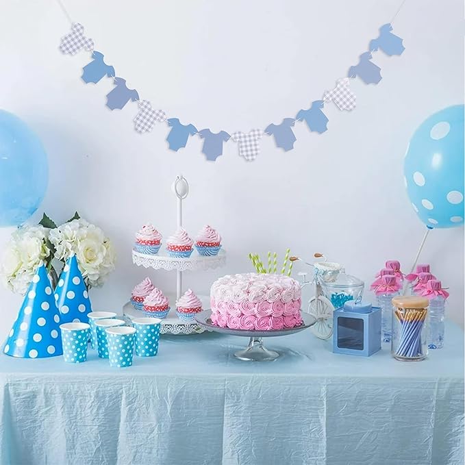 Blue Bodysuit Banner - Blue Gingham Banner,Baby Shower Decoration,Blue Baby Shower Bunting,Girl Boy Baby Shower Decor (bule)