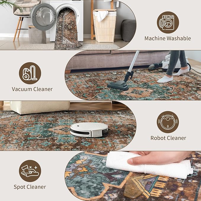 Ciicool Washable Runners Area Rug for Hallways, Ultra Soft 2'6 "x8' ft Boho Print Non-Slip Vintage Oriental Medallion Long Carpet for Kitchen Bedroom Laundry Bathroom