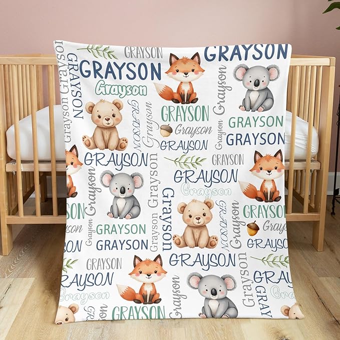 Personalized Baby Blanket for Boys Bear Custom Baby Blankets with Name Dotted Backing Customized Gifts for New Mom Customize Baby Blanket for Kids Newborn Birthday