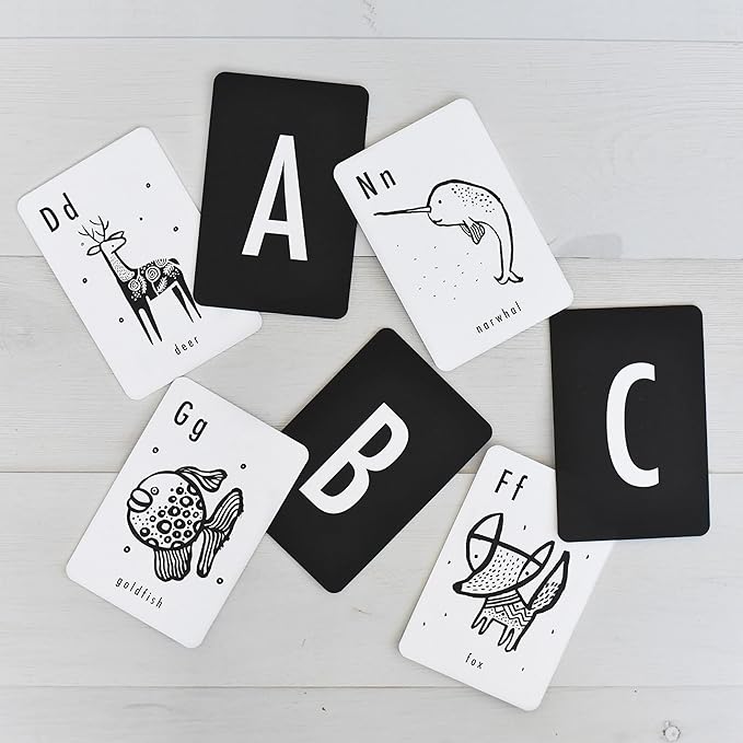 Wee Gallery Educational Flashcards for Babies, Double Sided Black and White Learning Flash cards, Animal Alphabet Cards for Visual Stimulation and Cognitive Development of Infants and Toddlers
