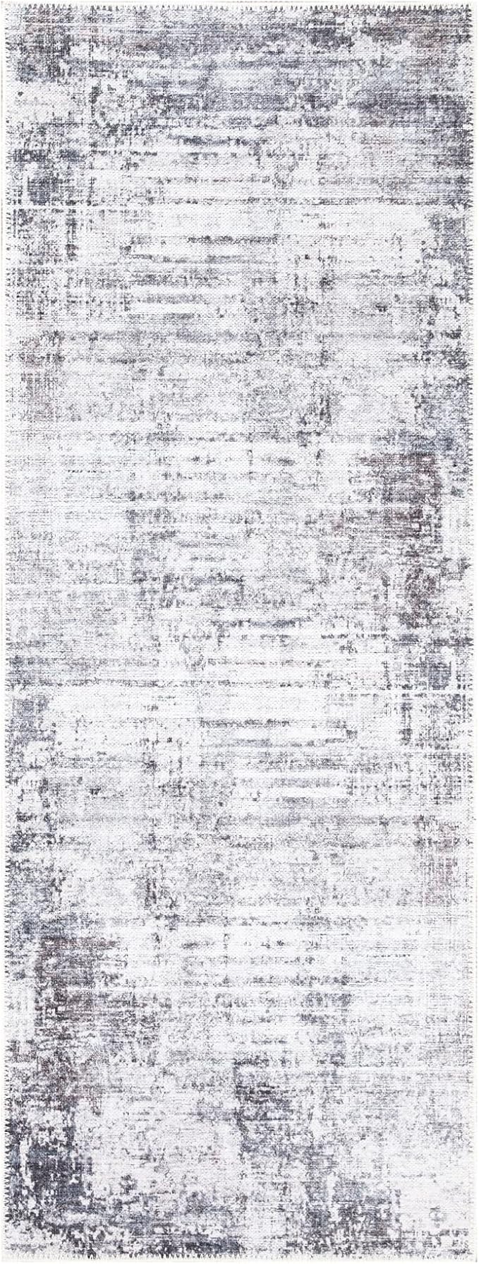 Bloom Rugs Washable Non-Slip 7 ft Runner - Gray/Charcoal/Blue Modern Abstract Runner for Entryway, Hallway, Bathroom, and Kitchen - Exact Size: 2.5' x 7'