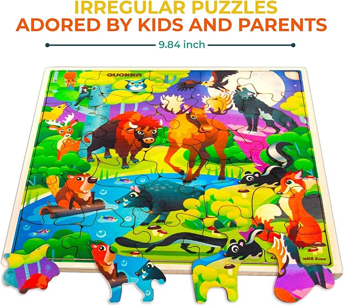 QUOKKA Wooden Wild Animals Puzzles for Kids Ages 3-5 – 28 Pieces Toddlers Kids Puzzles Ages 4-8 Year Olds – Wood Animal Toys for Children Games for Boys and Girls 6-8 yo