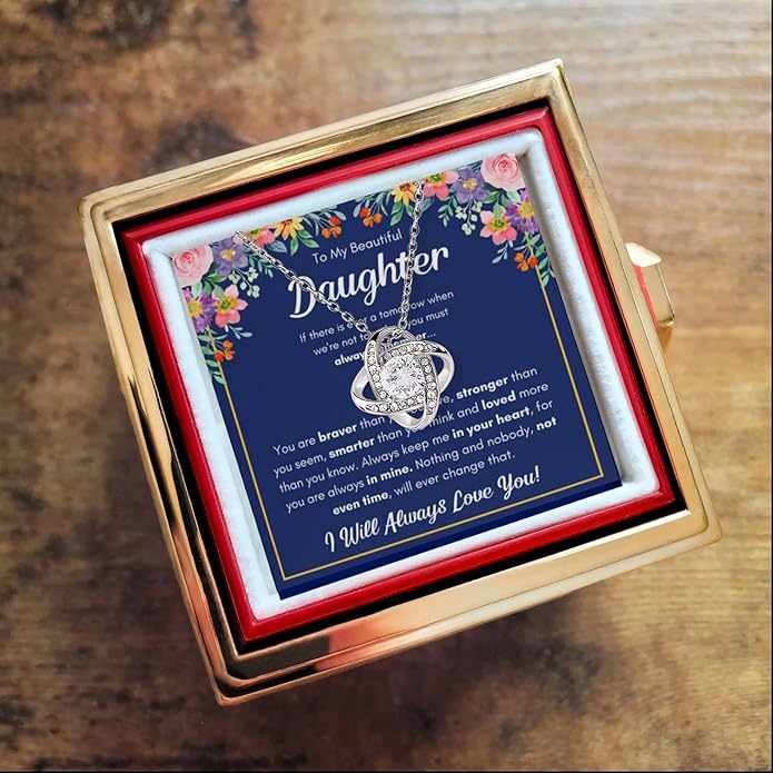 To My Beautiful Daughter Necklace from Mom & Dad | Cubic Zirconia Pendant with Heartfelt Message Card & Gift Box | Daughter Birthday, Graduation, Christmas Jewelry Gift from Parents