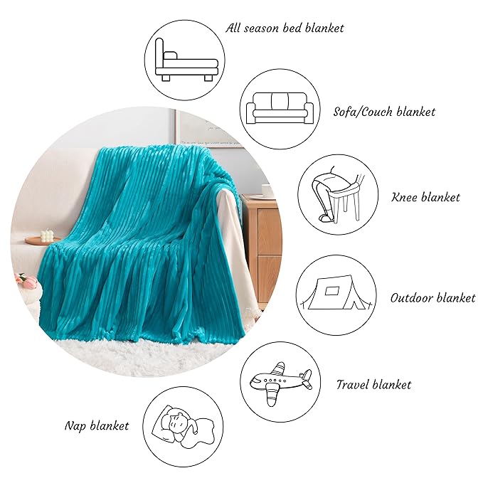 NTBAY Plush Flannel Oversized Baby Blanket, 50X60 Inches Soft and Warm Toddler Blanket with Striped Texture Nursery Bed Blanket for Stroller, Crib, Travel, Baby Gift, 50"x60", Turquoise