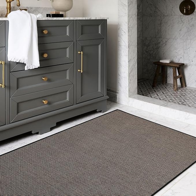 Wonnitar Washable Braided Rugs 2x3 Kitchen Rugs, Absorbent Doormat Woven Neutral Rug, Rubber Backed Non Slip Bathroom Rugs Floor Carpet for Front Door Kitchen Sink(Black,2'x3')