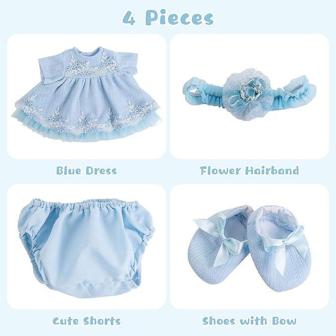 Reborn Baby Dolls Clothes Girl Blue Baby Doll Clothes 17-20 Inches Doll Outfits and Accessories for Newborn Girl