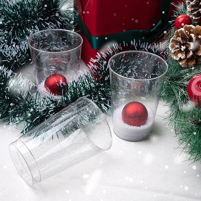 WDF 100 PACK Silver Glitter Plastic Disposable Cups - 12 Oz, BPA-Free, Heavy Duty, Ideal for Parties, Weddings, Daily Use
