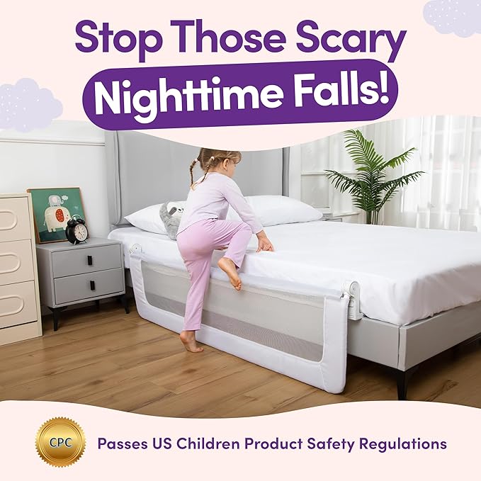 ComfyBumpy 2-Pack Bed Rail for Toddlers 55.5" L x 19.5" H | Toddler Bed Rails for Twin, Full, Queen & King Mattress Size | Swing Down Rail Guard | Mattress Side Rail for Kids | White