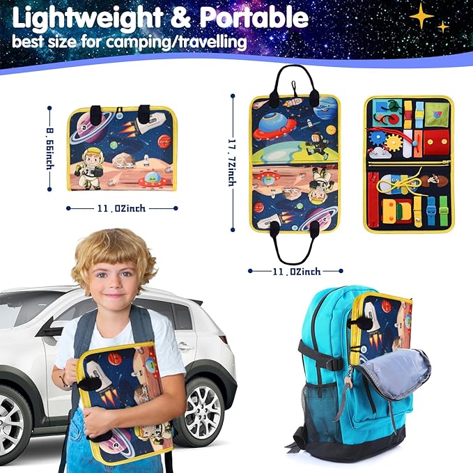 Montessori Busy Board for Toddlers 1 2 3 4 Year Old Boys & Girls, STEM Sensory Toys with Cosmic Exploration Activities Educational Travel Game Busy Book for Fine Motor Skills & Birthday Gift