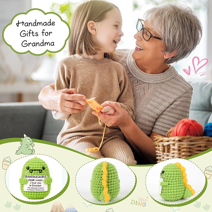 Mini Birthday Gift for Grandma from Granddaughter Grandson I Love You Grandmother Best Ever Grandparents Day Handmade Crochet Small Dinosaur Thanksgiving Day Presents for Great Grandma Nana Gigi
