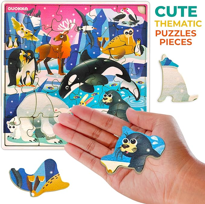 QUOKKA Wooden Polar Puzzles for Kids Ages 3-5 – 28 Pieces Toddlers Kids Puzzles Ages 4-8 Year Olds – Wood Polar Animal Toys for Children Games for Boys and Girls 6-8 yo
