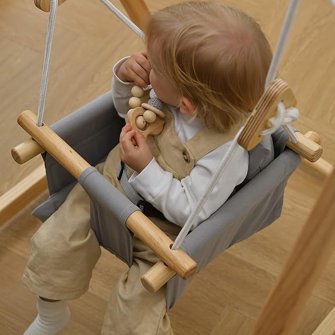 Avenlur Spruce Baby and Toddler Foldable Swing Set with Stand - Premium Montessori, Waldorf Style Self-Standing Indoor Swingset for Children 6m to 3 Yrs - Perfect for Home, Child Day Care, & Preschool