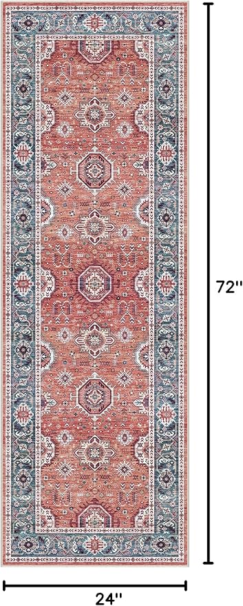 Dripex Kicthen Runner Rug-2x6 Washable Distressed Hallway Oriental Medallion Carpet Runner Non-Slip Non-Shedding Laundry Mat Foldable Thin Entry Throw Area Rug for Living Room Bedroom