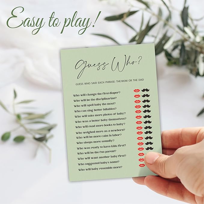30 Pcs Minimalist Green Baby Shower Game Cards, Guess Who Game, Baby Shower Games To Play With Family And Friends, Baby Announcement, Gender Reveal Party Supplies - A04
